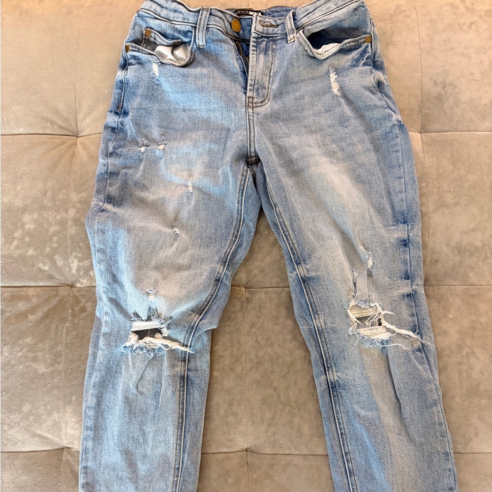 Fashion Nova Light Blue Distressed Boyfriend Jeans